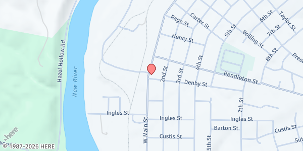 Map showing Beans and Rice, Inc. - Radford at 1608 W. Main St., Radford, VA