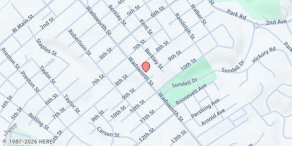 Map showing Central Church Radford at 803 Wadsworth St, Radford, VA