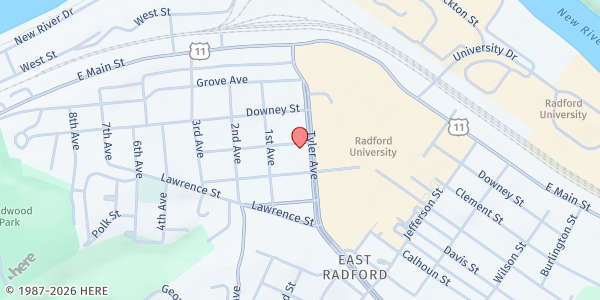 Map showing Community Table - Unity Christian Church at 400 Tyler Ave., Radford, VA