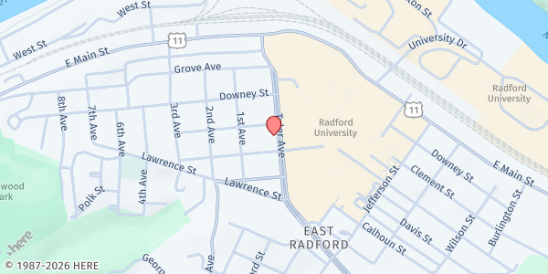 Map showing Community Table - Unity Christian Church Disciples of Christ - Food Distribution Center at 400 Tyler Ave, Radford, VA