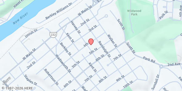 Map showing Grace Episcopal Church at 210 4th St, Radford, VA