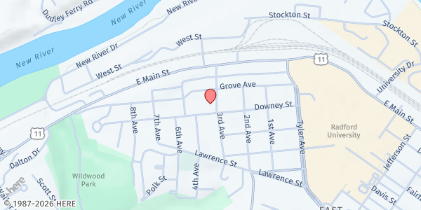 Map showing New River Community Action - Radford at 206 3rd Ave, Radford, VA