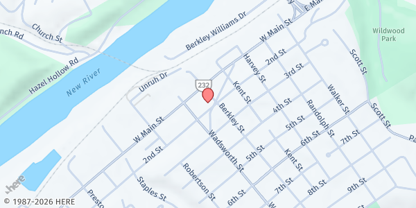 Map showing Radford Fairlawn Daily Bread at 2nd St 501, Radford, VA