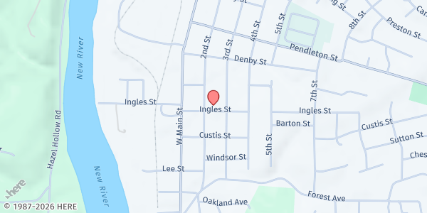 Map showing Radford Worship Center at 1820 2nd St., Radford, VA