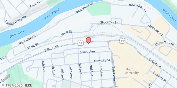 Map showing To Our House at 1093 E Main St, Radford, VA