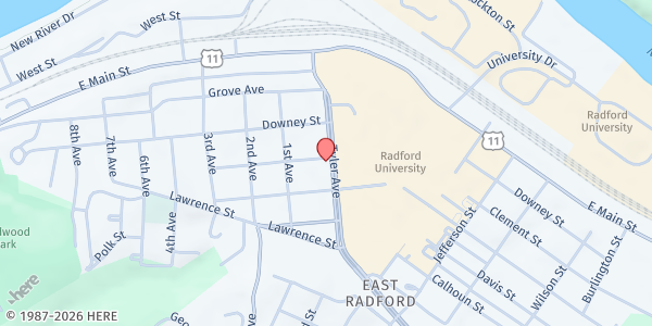 Map showing Unity Christian Church at 400 Tyler Ave, Radford, VA