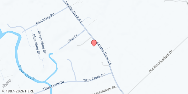 Map showing Healing Waters Worship Center at 12172 Smiths Neck Rd., Rescue, VA