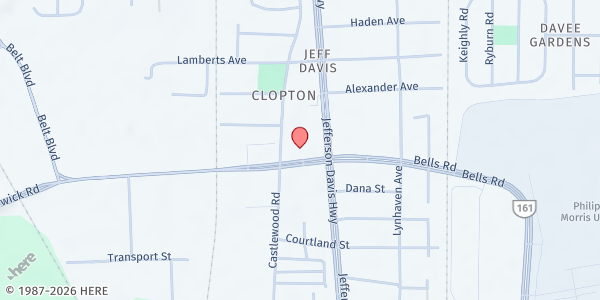 Map showing Mt. Olive Baptist Church at 2611 Bells Rd., Richmond City, VA