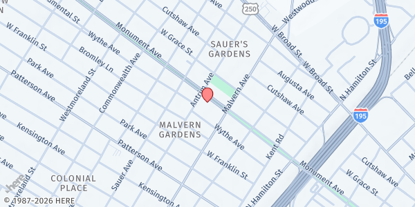 Map showing All Nations Harvest Food Pantry at 4103 Monument Avenue, Richmond, VA