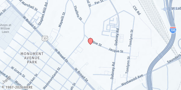 Map showing Atlantic Outreach Group Inc at 4411 Jacque Street, Richmond, VA