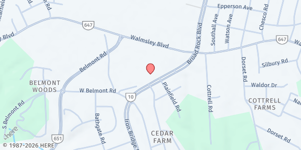 Map showing Belmont Food Ministries at 3510 Broad Rock Blvd, Richmond, VA