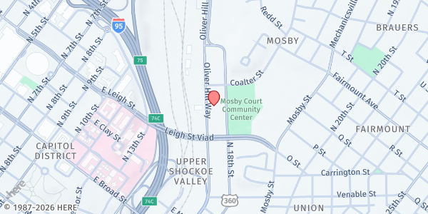 Map showing CAPUP North Food Pantry at 1021 Oliver Hl Wy, Richmond, VA