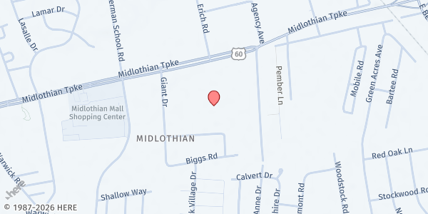 Map showing Celebration Church & Outreach Center at 5501 Midlothian Tpke, Richmond, VA