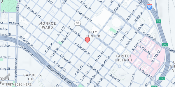 Map showing Centenary United Methodist Church Soup Kitchen at 411 East Grace Street, Richmond, VA
