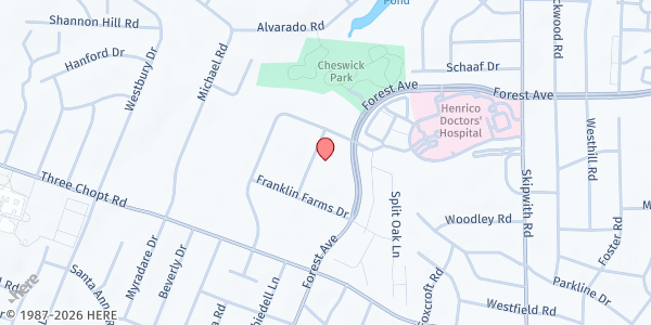 Map showing Commonwealth Catholic Charities (Dibert Food Pantry) at 1601 Rolling Hills Dr., Richmond, VA