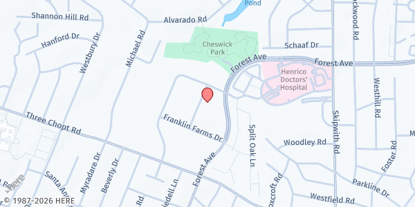 Map showing Commonwealth Catholic Charities—Dibert Food Pantry at 1601 Rolling Hills Dr., Richmond, VA
