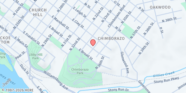 Map showing Community Outreach (Bilal Foundation RVA Inc.) - Church Hill at 400 Chimborazo Boulevard, Richmond, VA