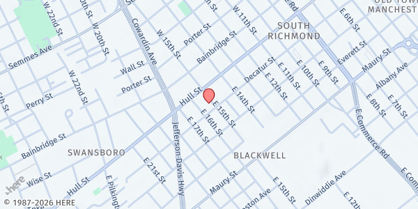 Map showing First Baptist Church-South Richmond at 1501 Decatur Street, Richmond, VA