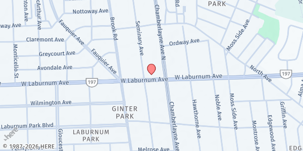 Map showing Ginter Park United Methodist Church at 1010 West Laburnum Avenue, Richmond, VA