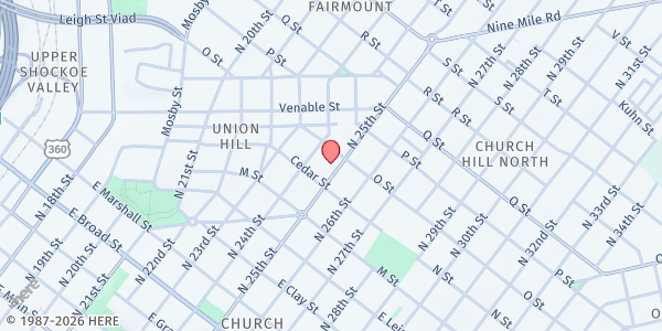 Map showing Mt. Sinai Baptist Church at 812 N. 25th St., Richmond, VA