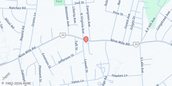 Map showing New Bridge Baptist Church Food Pantry at 5807 Nine Mile Rd, Richmond, VA