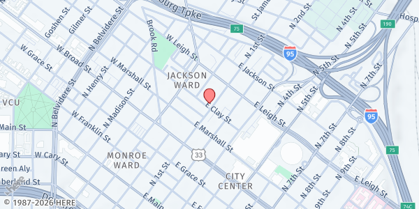 Map showing Refuge Temple Assembly of Yahweh at 18 E. Clay St., Richmond, VA