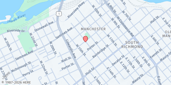 Map showing Sacred Heart Center - Food Distribution Center at 1400 Perry St, Richmond, VA