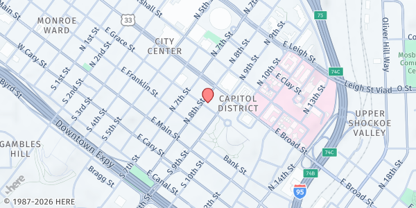 Map showing Saint Peter Catholic Church at 800 E. Grace St., Richmond, VA