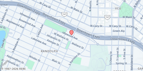 Map showing Second Baptist Church - Food Distribution Center at 1400 Idlewood Ave, Richmond, VA