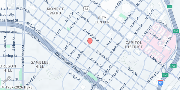 Map showing Second Presbyterian Church Soup Kitchen at 5 North 5th Street, Richmond, VA