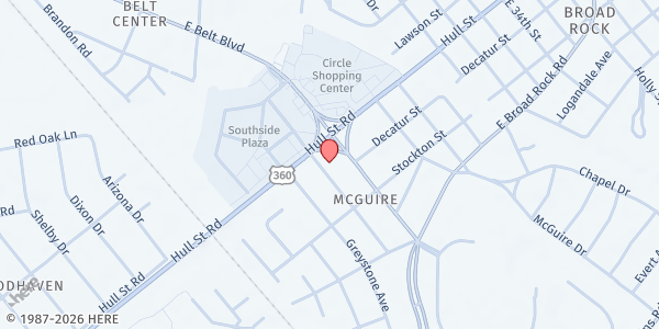 Map showing South Richmond Baptist Center at 700 E. Belt Blvd., Richmond, VA