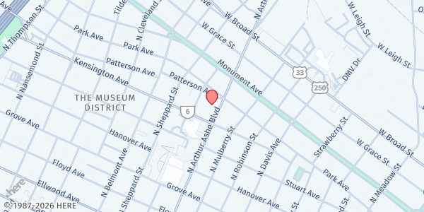 Map showing St. Mark's Episcopal Church at 520 North Arthur Ashe Blvd., Richmond, VA