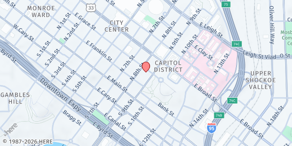 Map showing St Paul's Episcopal Church at 815 E. Grace St., Richmond, VA