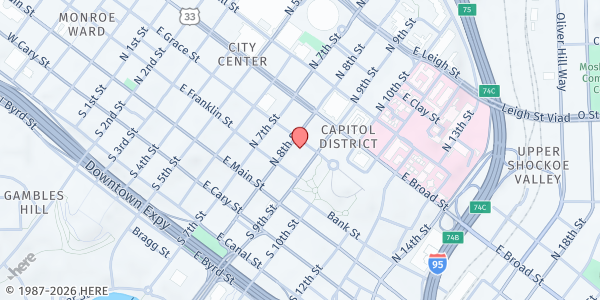Map showing St. Paul's Episcopal Church Soup Kitchen at 815 East Grace Street, Richmond, VA