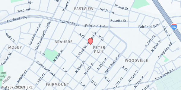 Map showing St. Peter's Episcopal Church at 1719 N. 22nd Street, Richmond, VA