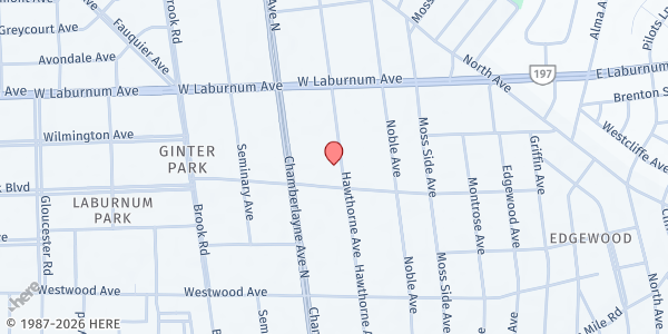 Map showing St. Thomas' Episcopal Church Food Pantry at 3602 Hawthorne Avenue, Richmond, VA