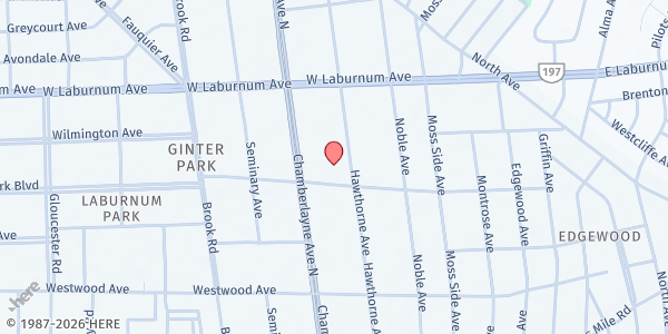 Map showing St. Thomas Episcopal Church Food Pantry at 3602 Hawthorne Ave, Richmond, VA