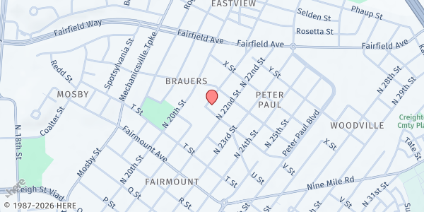 Map showing Twenty-First Street Church of God at 1601 North 21st Street, Richmond, VA