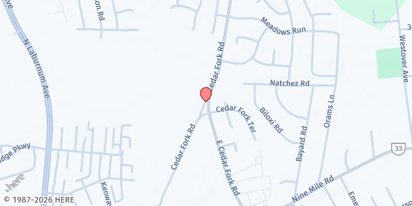 Map showing Unity of Faith Fellowship, Int'l Food Pantry at 298 Cedar Fork Rd., Richmond, VA