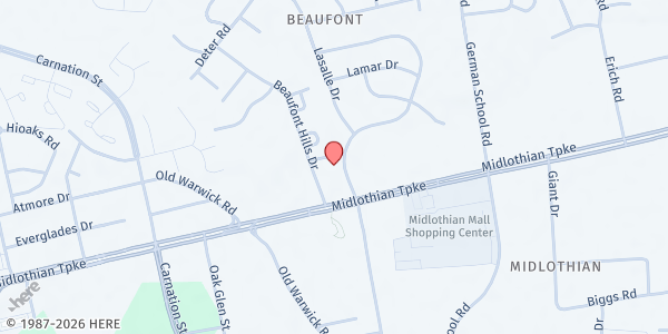 Map showing Victory Church Of God In Christ at 30 Labrook Drive, Richmond, VA