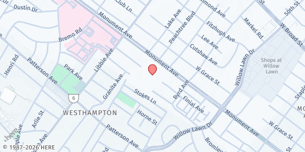 Map showing Weinstein Jewish Community Center/ Elmer Toth Food Pantry at 5403 Monument Avenue, Richmond, VA