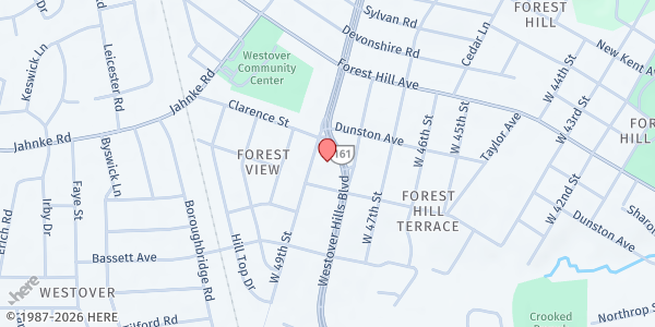 Map showing Westover Baptist Church - Food Distribution Center at 1000 Westover Hills Blvd, Richmond, VA