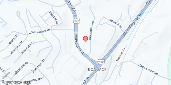 Map showing Bonsack Baptist Church at 4845 Cloverdale Rd, Roanoke, VA