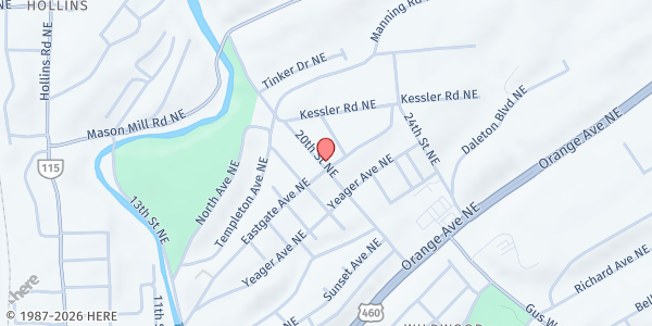 Map showing East Gate Church of the Nazarene at 2002 Eastgate Ave NE, Roanoke, VA
