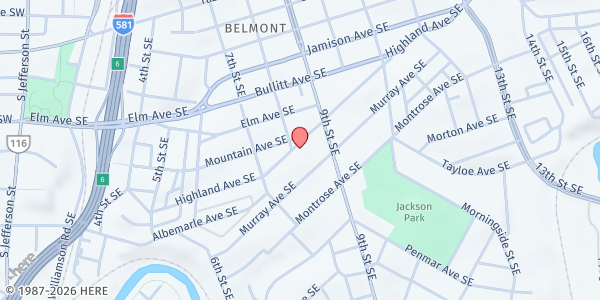 Map showing Family Life Center (Roanoke First Church of the Nazarene) at 801 Highland Ave SE, Roanoke, VA