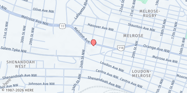 Map showing Feeding Southwest Virginia Community Solutions Center at 2328 Melrose Ave NW, Roanoke, VA
