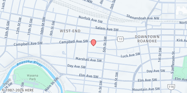 Map showing Friends of Blue Ridge - Roanoke at 541 Luck Ave SW Ste 310, Roanoke, VA