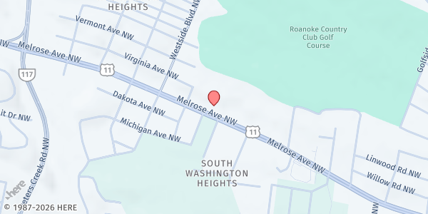 Map showing God's House Baptist Ministry - Food Distribution Center at 3601 Melrose Ave NW, Roanoke, VA