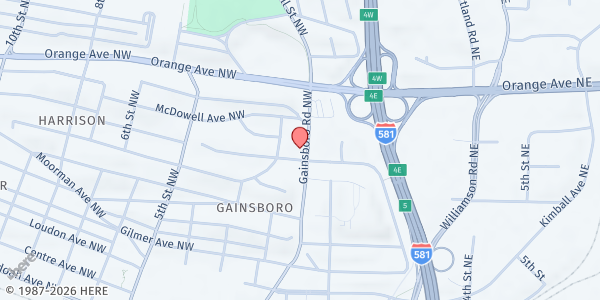 Map showing Hill Street Missionary Society at 111 Madison Ave NW, Roanoke, VA
