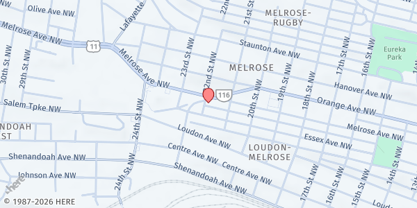 Map showing Mt. Zion African Methodist at 2128 Melrose Ave NW, Roanoke, VA